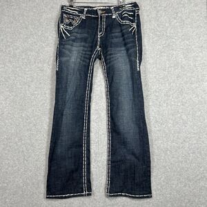 Laguna Beach Jean Co Womens Bootcut Jeans Thick Stitch Fleur de Lis Y2K 31 Blue